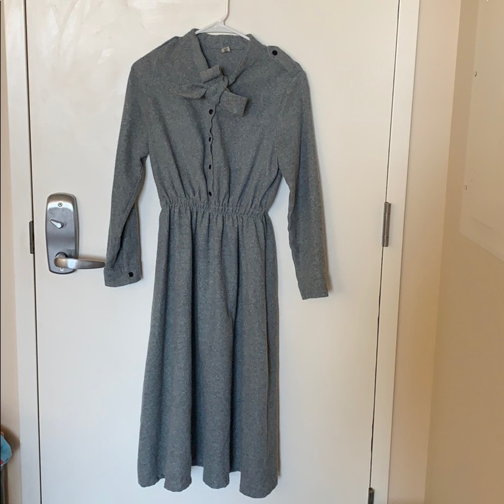 Grey long sleeve midi dress with bow detailing